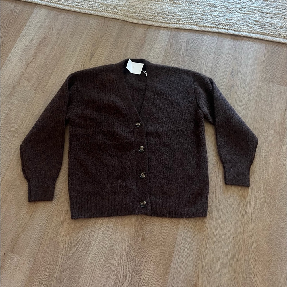 OAK + FORT Chocolate Brown V‑Neck Button Cardigan